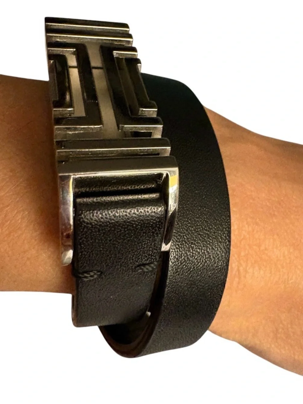 Tory Burch x Fitbit Fret Double Wrap Leather Bracelet Black